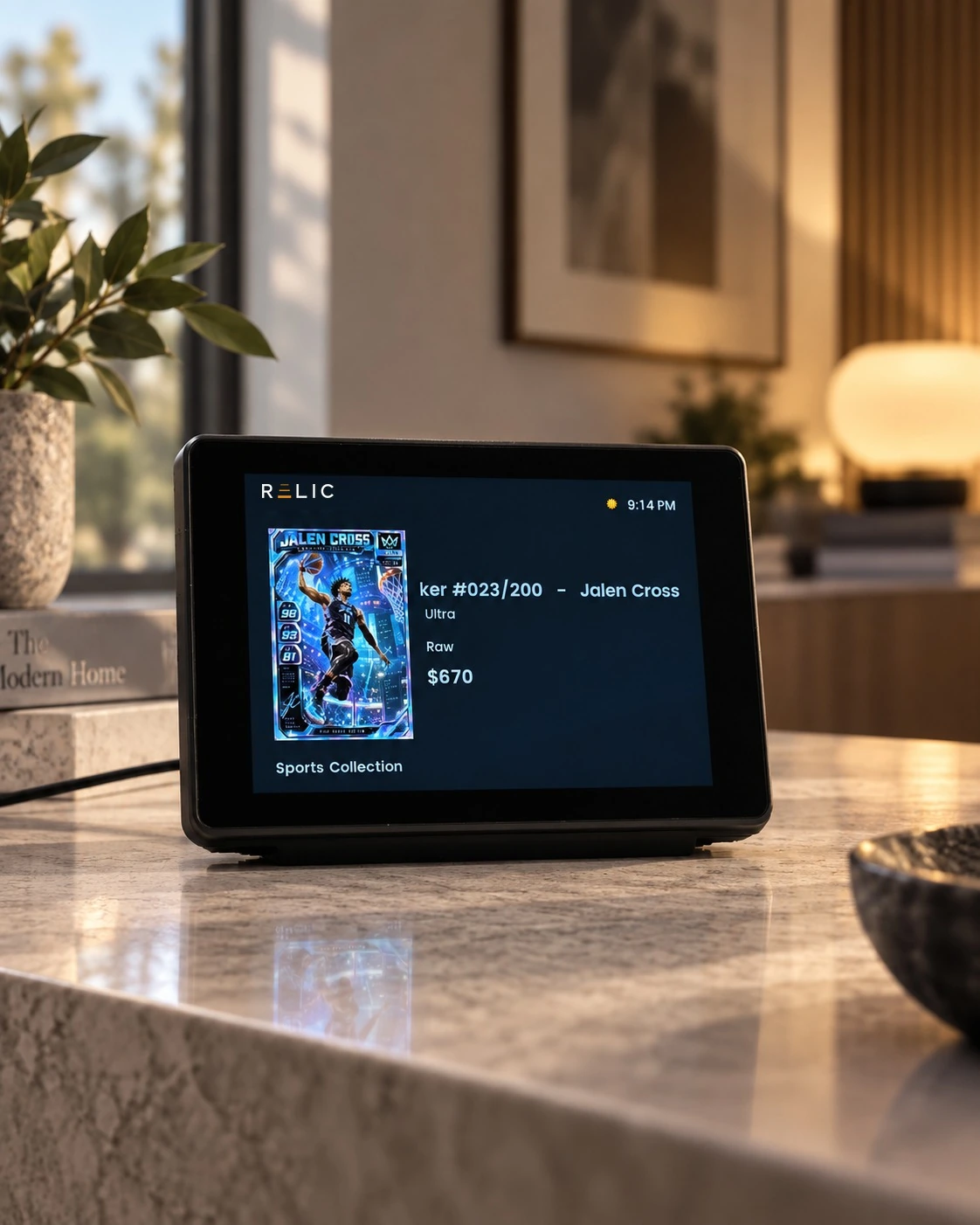Relic Display prototype showing a comic cover and details in a bright room