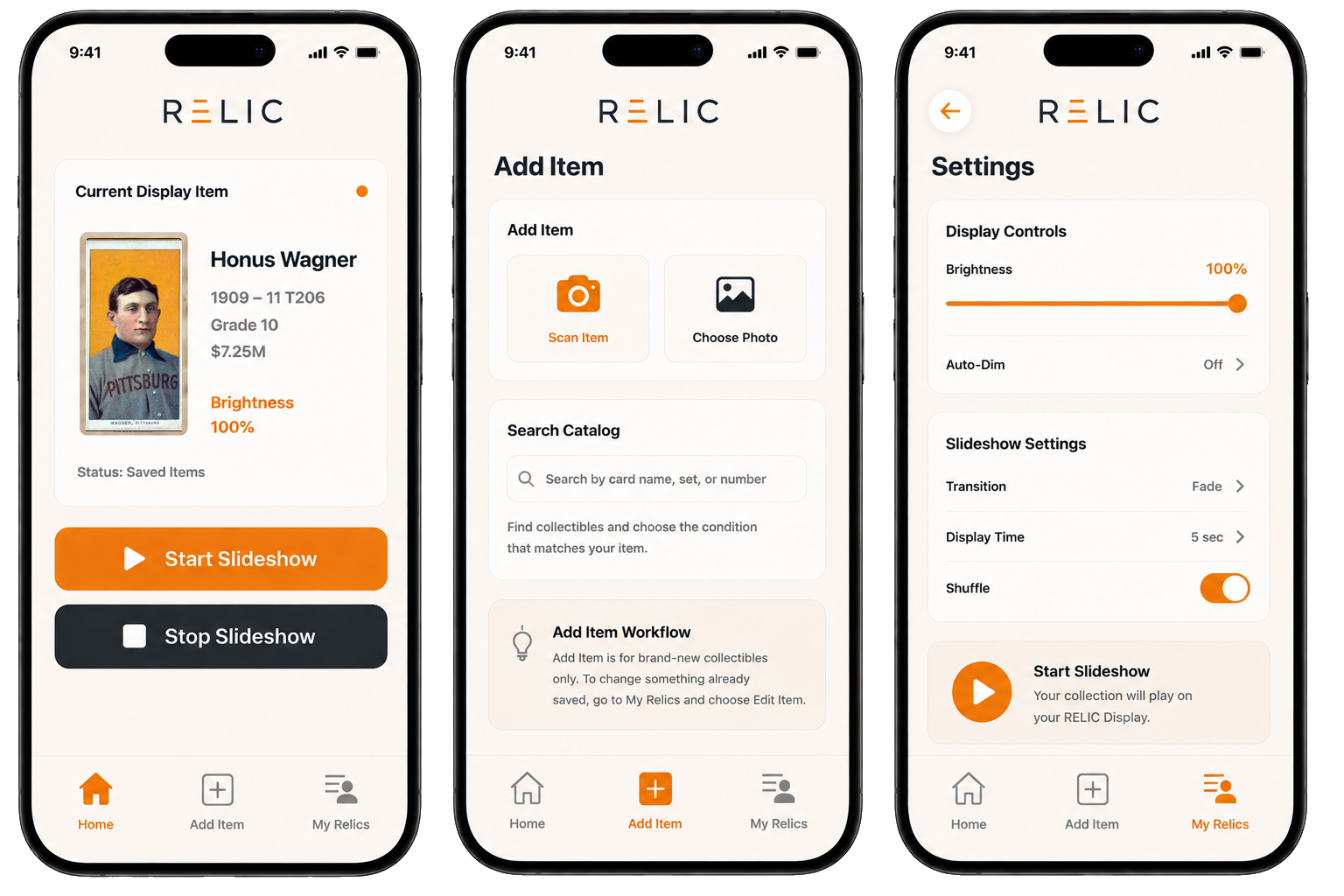 RELIC companion app screens